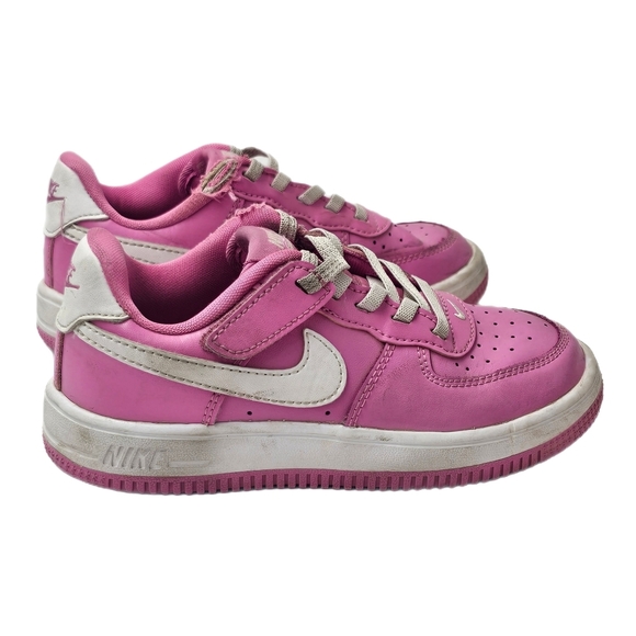 Nike Other - Nike Force 1 Low EasyOn Kids 11.5C Playful Pink White FlyEase Hook Loop Strap